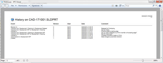 History Report in XPS