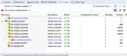Drawing Node display within Contains Tab for Assembly